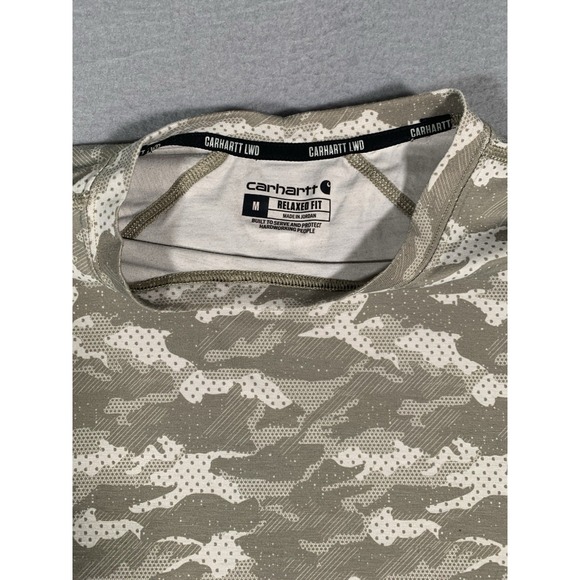 Carhartt Mens Medium Brown Camo Relaxed Fit LWD Short Sleeve Shirt Moisture Wick - Picture 2 of 6